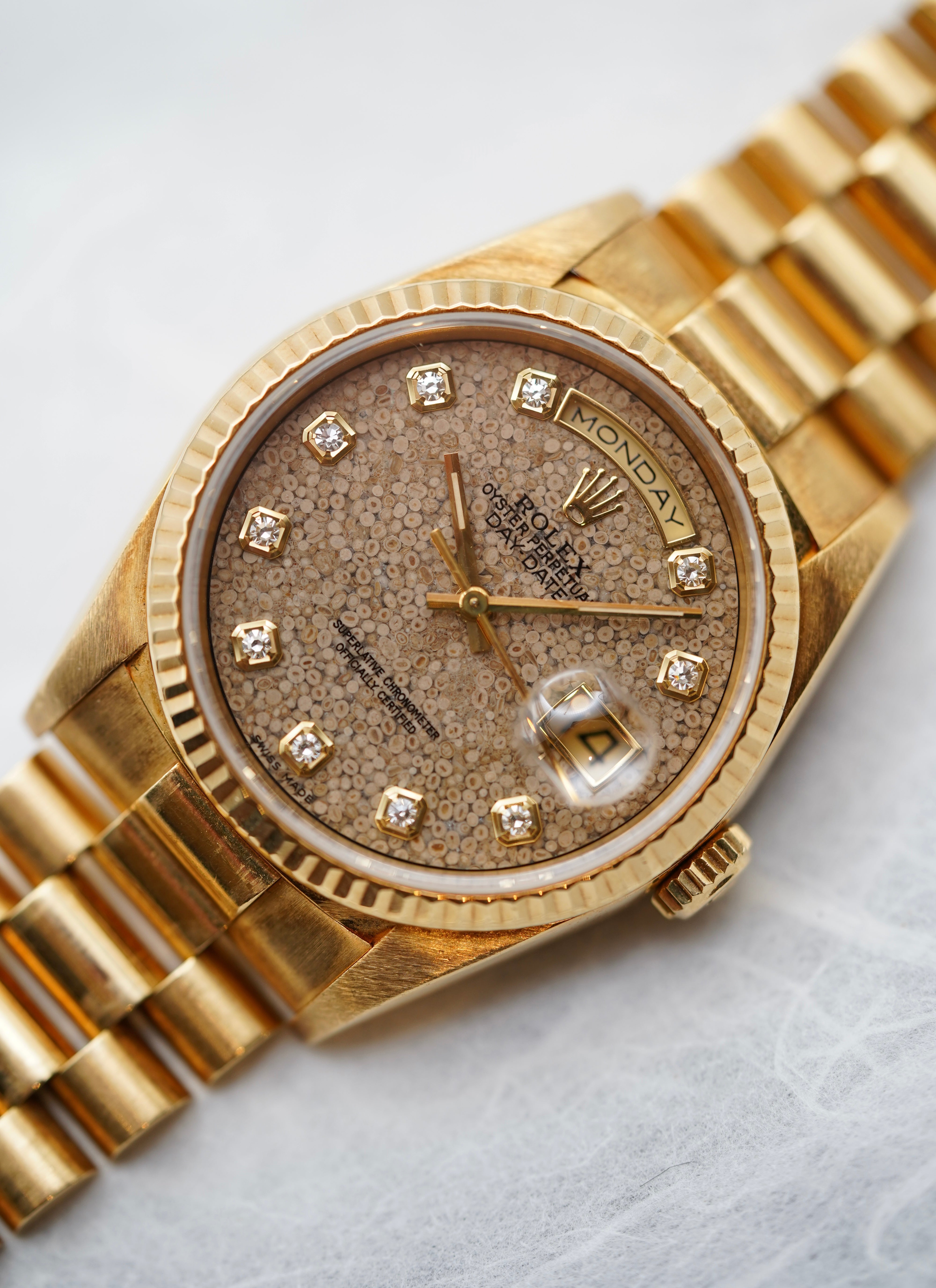 Rolex Day Date in Yellow Gold Fossil Dial Ref.18238