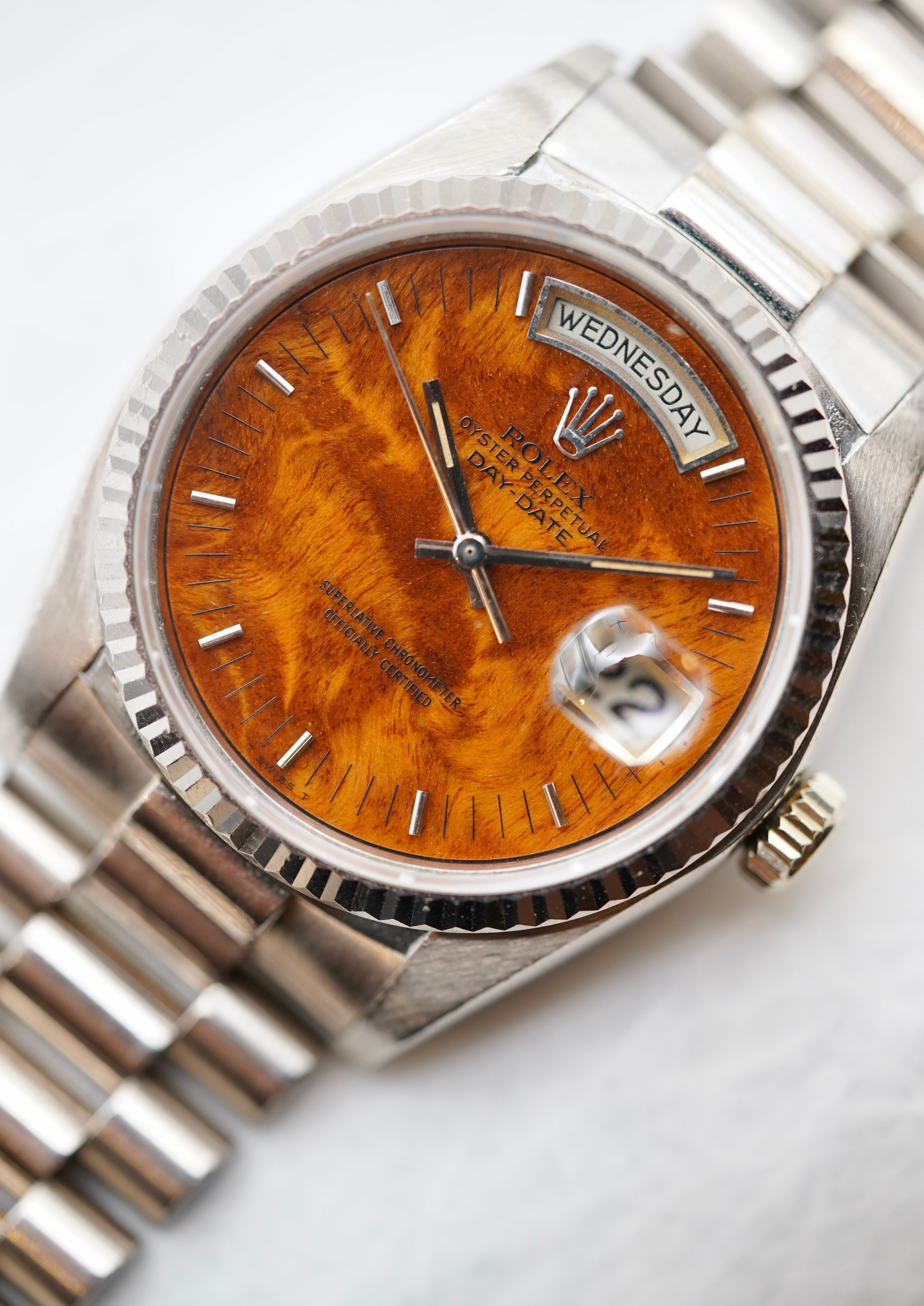 Rolex Day Date White Gold Birch Wood dial ref.18039