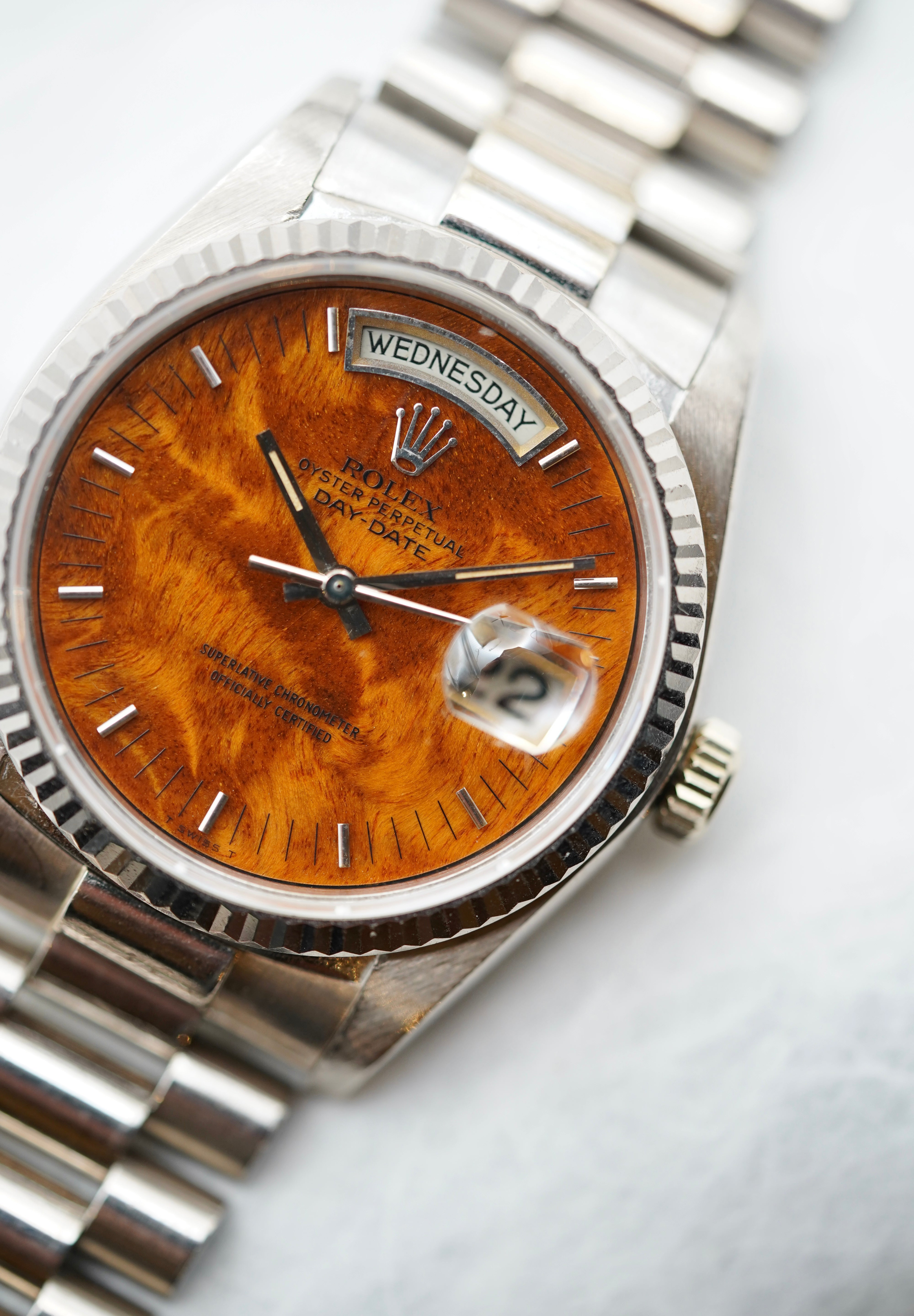 Rolex Day Date White Gold Birch Wood dial ref.18039