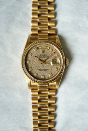 Rolex Day Date in Yellow Gold Fossil Dial Ref.18238
