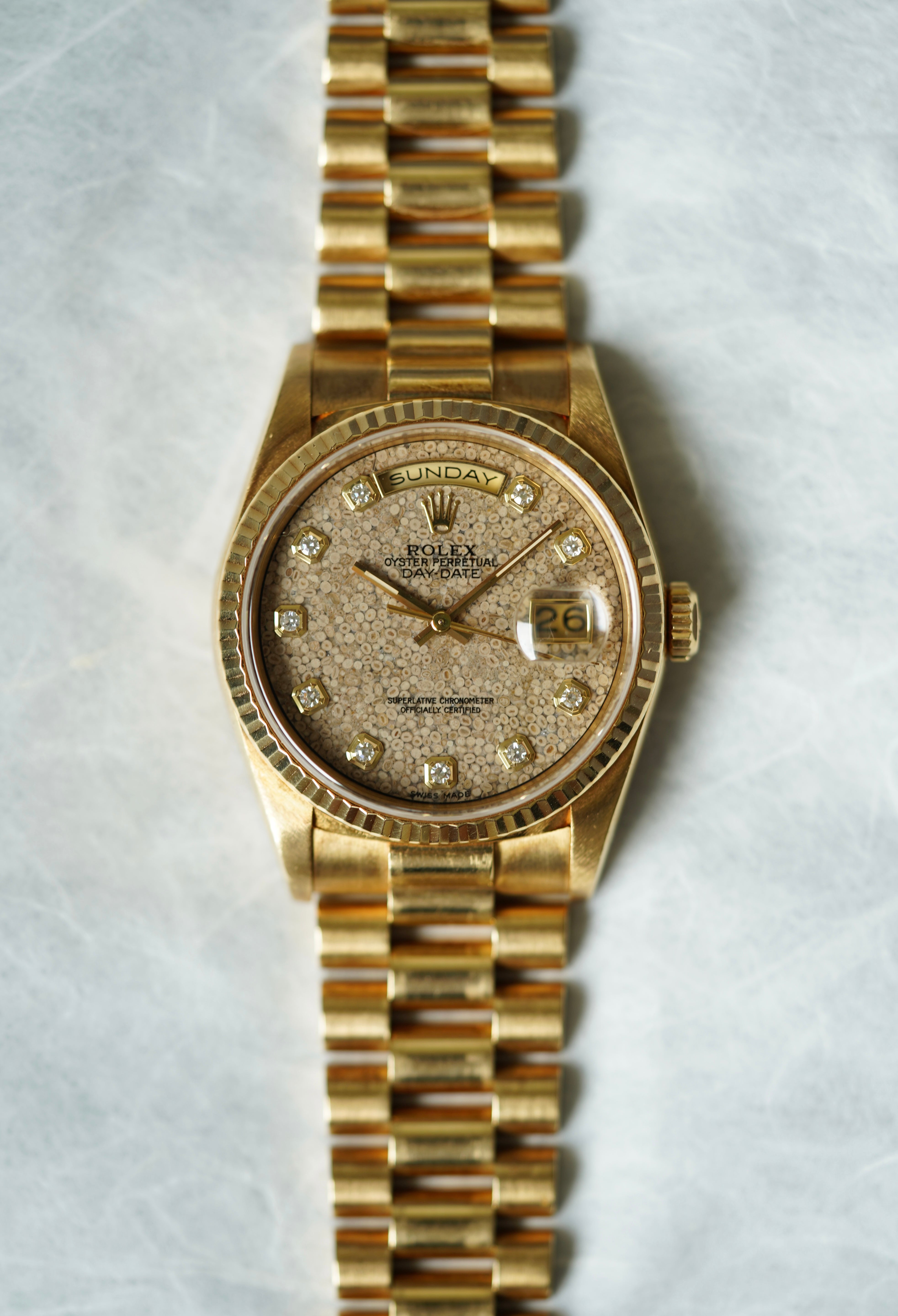 Rolex Day Date in Yellow Gold Fossil Dial Ref.18238
